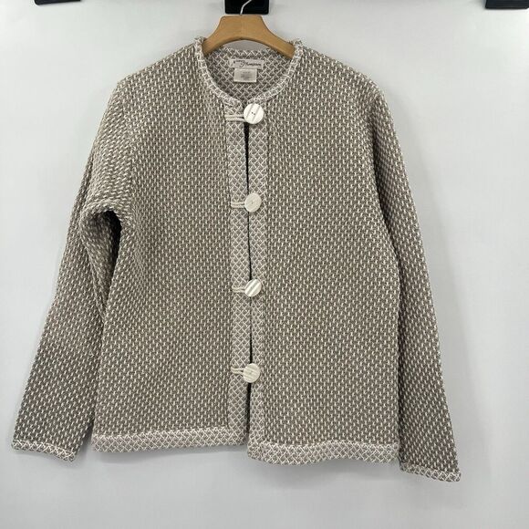 Vintage Women's Norm Thompson Cardigan 100% Organic Cotton Beige‎ Cream M USA - Picture 1 of 5